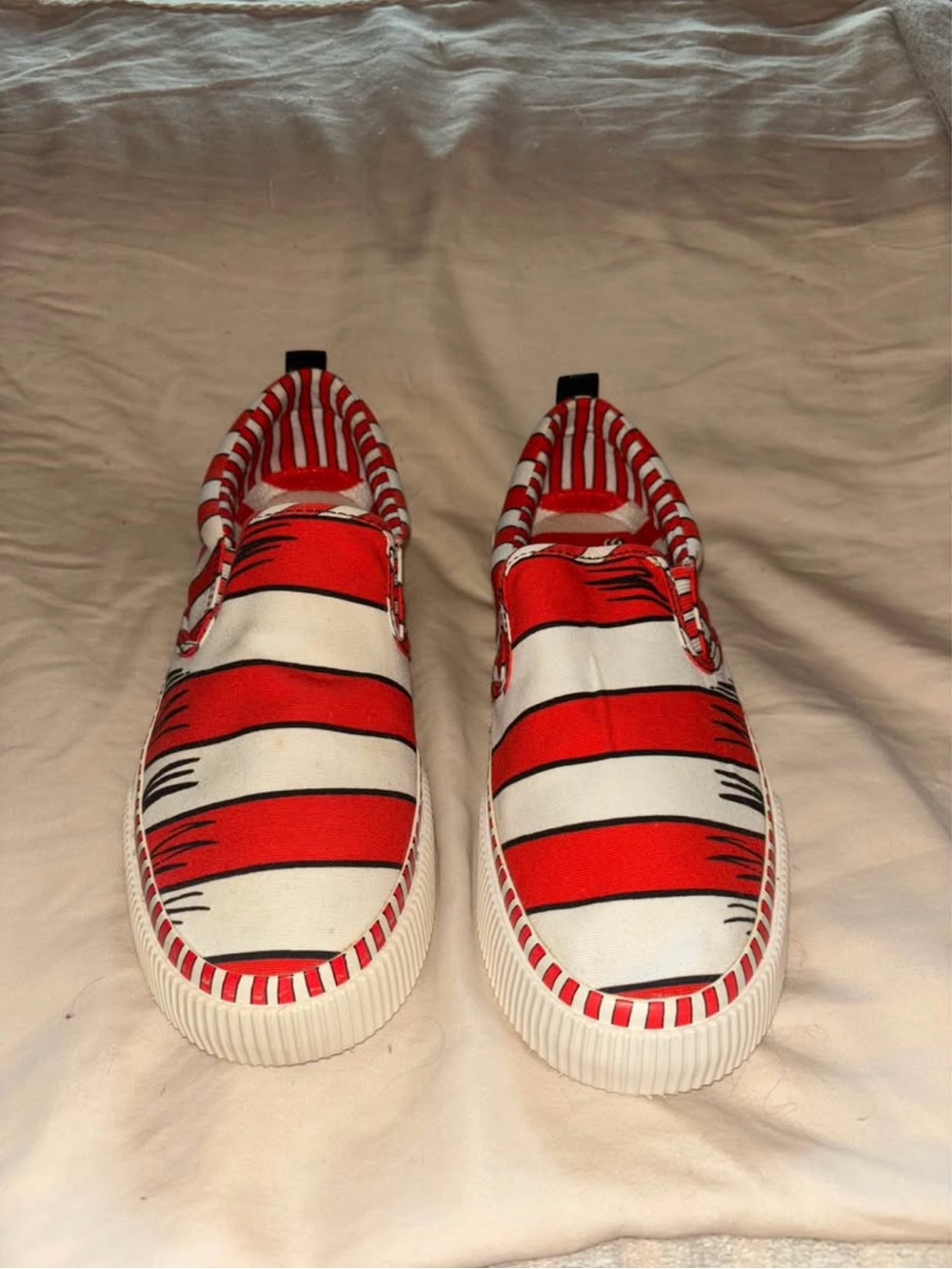 Red & White Striped Slip-On Sneakers